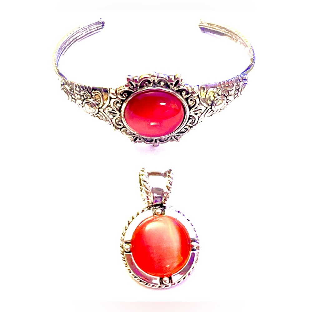 Rose Quarts Pendant and Half Cuff